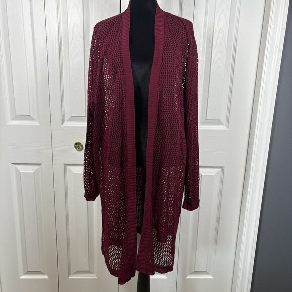 Maurice's Women's Plus Size 3X Cardigan Long Open Front Crochet Duster Burgundy - Picture 1 of 8